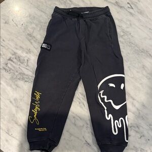 Zara Kids Black Joggers with White and Yellow Accents